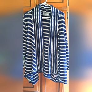 Ladies Navy/White "Closet Full" Waterfall Striped Cardigan XXL Crochet